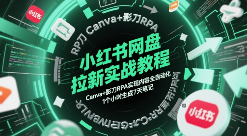 小红书网盘拉新实战教程，Canva+影刀RPA实现内容全自动化，1个小时生成7天笔记-新时光资源网