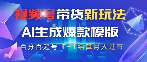 视频号带货新玩法，AI生成，百分百原创爆款模版，百分百起号，高佣商品T+1结算月入过W【揭秘】-新时光资源网