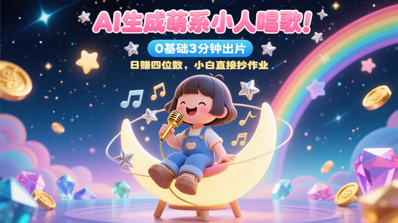 AI生成萌系小人唱歌！0基础3分钟出片，28个作品涨粉9万，日赚四位数，小白直接抄作业-新时光资源网