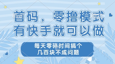 首码，零撸模式，有快手就可以做，每天零碎时间搞个几张不成问题【揭秘】-新时光资源网