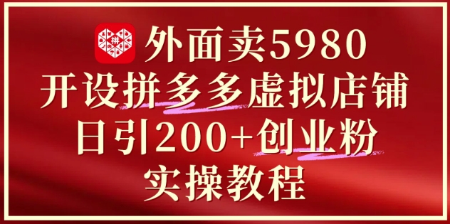 外面卖5980开设拼多多虚拟店铺：单日引流200+创业付费粉实战教程-新时光资源网