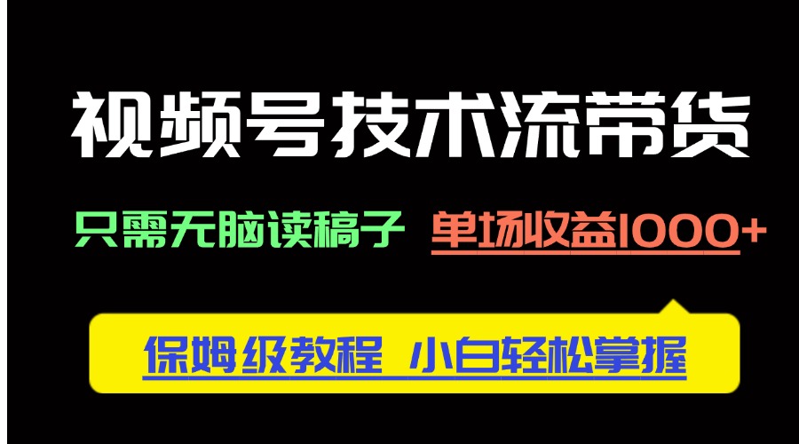 视频号技术流带货，只需无脑读稿子，单场收益1000+ 保姆级教程，小白轻…-新时光资源网
