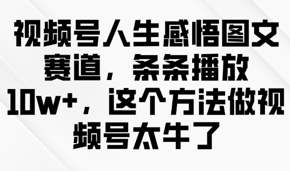 视频号人生感悟图文赛道，条条播放10w+，这个方法做视频号太牛了-新时光资源网