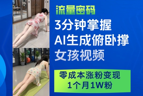 3分钟掌握AI生成俯卧撑女孩视频，零成本涨粉变现，1个月1W粉-新时光资源网