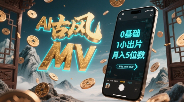 AI一键生成古风音乐MV，0剪辑基础1小时出片，多种变现渠道，一部手机月入5位数-新时光资源网