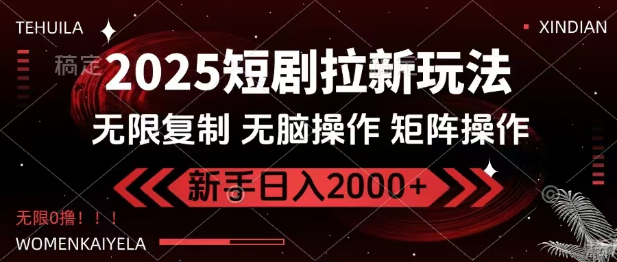 2025短剧拉新玩法，无需注册登录，无限0撸，无脑批量操作日入2000+-新时光资源网