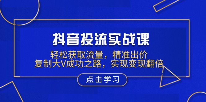 抖音投流实战课，轻松获取流量，精准出价，复制大V成功之路，实现变现翻倍-新时光资源网