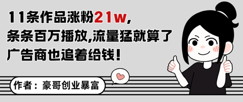 11条作品涨粉21W，条条百W播放，流量猛就算了，广告商也追着给钱-新时光资源网