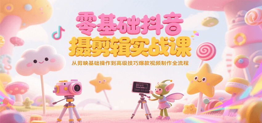 零基础抖音短视频拍摄剪辑实战课，从剪映基础操作到高级技巧爆款视频制作全流程-新时光资源网