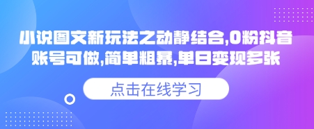 小说推文图文新玩法之动静结合，0粉抖音账号可做，简单粗暴，单日变现多张-新时光资源网