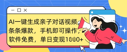 AI一键生成亲子对话视频，条条爆款，一部手机即可操作，单日变现数张-新时光资源网