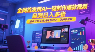 全网首发用AI一键制作爆款视频，自测日入多张，适合大学生宝妈兼职创业，保姆级教程-新时光资源网