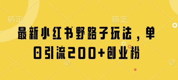最新小红书野路子玩法，单日引流200+创业粉-新时光资源网