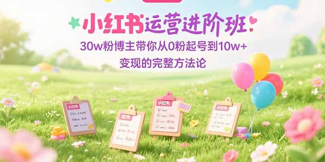 小红书运营进阶班：30w粉博主带你从0粉起号到10w+变现的完整方法论-新时光资源网