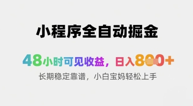 小程序全自动掘金，48小时可见收益，日入8张+长期稳定靠谱，小白宝妈轻松上手【揭秘】-新时光资源网