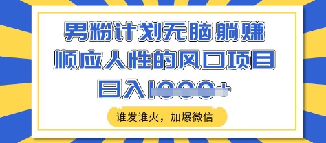 男粉计划无脑躺Z，顺应人性的风口项目，谁发谁火，加爆微信，日入多张【揭秘】-新时光资源网