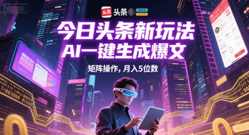 今日头条新玩法，AI一键生成爆文，矩阵操作，月入5位数-新时光资源网