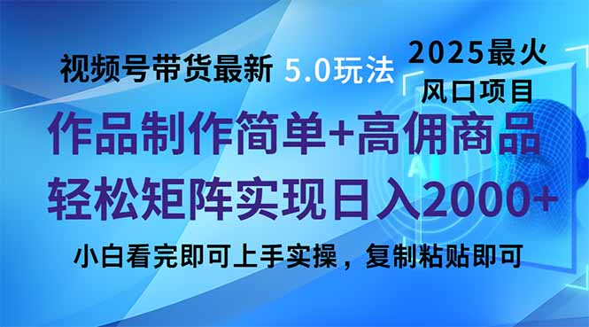 视频号带货最新5.0玩法，作品制作简单，当天起号，复制粘贴，轻松矩阵…-新时光资源网