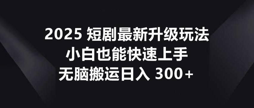 2025短剧最新升级玩法，小白也能快速上手，无脑搬运日入300+-新时光资源网