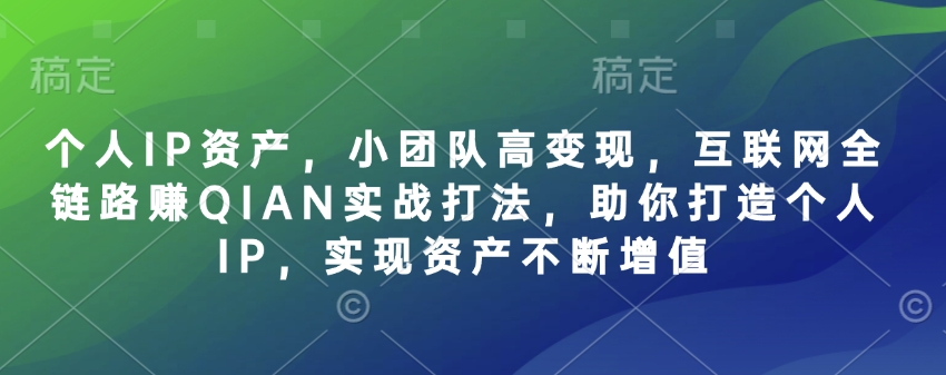个人IP资产，小团队高变现，互联网全链路赚QIAN实战打法，助你打造个人IP，实现资产不断增值-新时光资源网