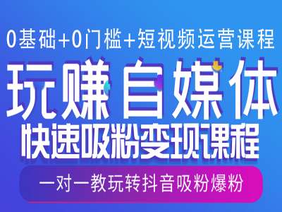 0基础+0门槛+短视频运营课程，玩赚自媒体快速吸粉变现课程，一对一教玩转抖音吸粉爆粉-新时光资源网