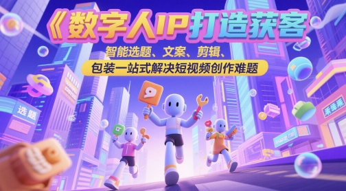 数字人IP打造获客变现实操课，智能选题、文案、剪辑、包装一站式解决短视频创作难题-新时光资源网