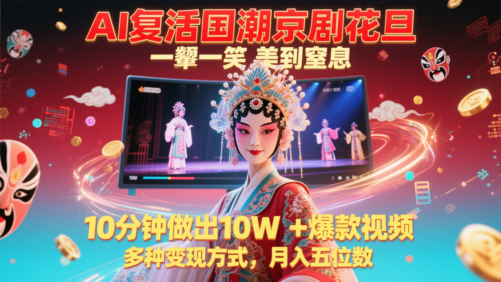 AI复活国潮京剧花旦，一颦一笑美到窒息，10分钟做出10W+爆款视频，多种变现方式-新时光资源网