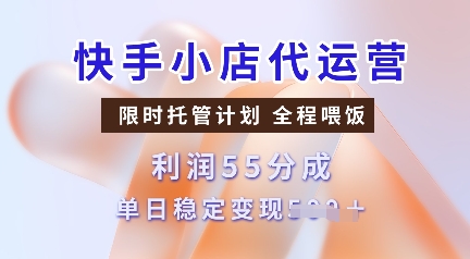 快手小店代运营，限时托管计划，收益55分，单日稳定变现多张【揭秘】-新时光资源网