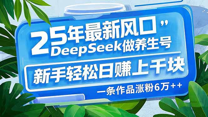 25年最新风口，用DeepSeek做养生号，新手轻松日赚上千块，一条作品涨粉…-新时光资源网
