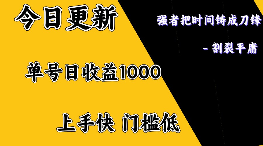上手一天1000打底，正规项目，懒人勿扰-新时光资源网