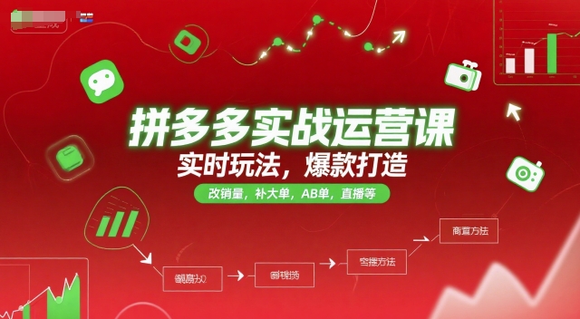 拼多多实战运营课，实时玩法，爆款打造，改销量，补大单，AB单，直播等(更新2025月)-新时光资源网
