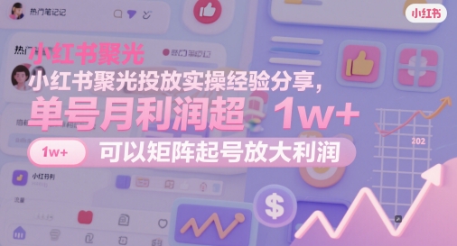 小红书聚光投放实操经验分享，单号月利润超1w+，可以矩阵起号放大利润-新时光资源网