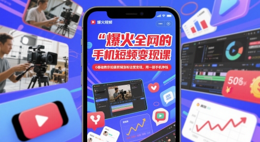 爆火全网的手机短视频变现课，0基础教你拍摄剪辑涨粉运营变现，用一部手机挣钱-新时光资源网