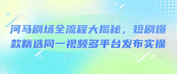 河马剧场全流程大揭秘，短剧爆款精选同一视频多平台发布实操-新时光资源网