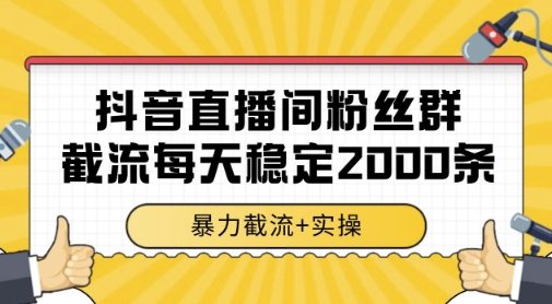 抖音直播间粉丝群暴力截流，一台电脑每天稳定2000条数据，暴力截流+实操 【揭秘】-新时光资源网