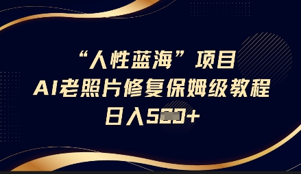 人性蓝海AI老照片修复项目保姆级教程，长期复购，轻松日入5张-新时光资源网