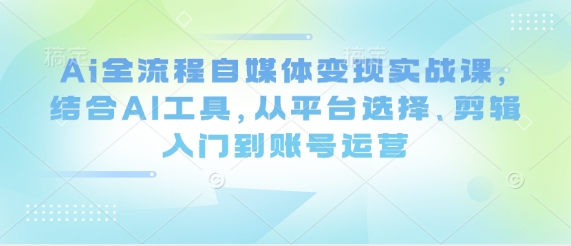Ai全流程自媒体变现实战课，结合AI工具，从平台选择、剪辑入门到账号运营-新时光资源网
