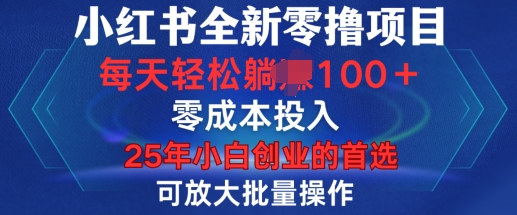 小红书全新纯零撸项目，只要有号就能玩，可放大批量操作，轻松日入100+【揭秘】-新时光资源网