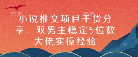 小说推文项目干货分享，双男主稳定5位数大佬实操经验-新时光资源网