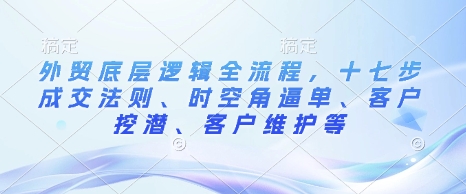 外贸底层逻辑全流程，十七步成交法则、时空角逼单、客户挖潜、客户维护等-新时光资源网