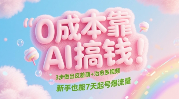 0成本靠AI搞钱！3步做出反差萌+治愈系视频，新手也能7天起号爆流量-新时光资源网