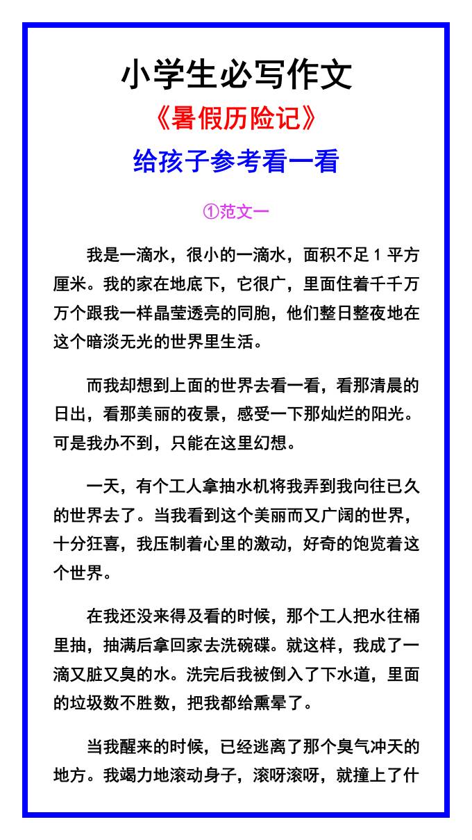 小学生必写作文《暑假历险记》范文素材-小升初语文-新时光资源网
