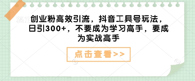 创业粉高效引流，抖音工具号玩法，日引300+，不要成为学习高手，要成为实战高手-新时光资源网