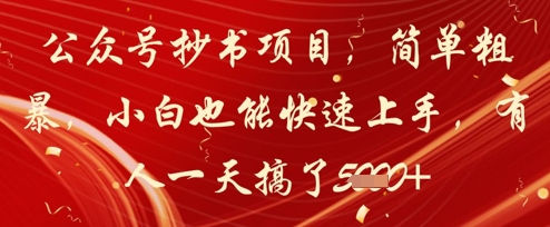 公众号抄书项目，简单粗暴，小白也能快速上手，有人一天搞了1k+-新时光资源网