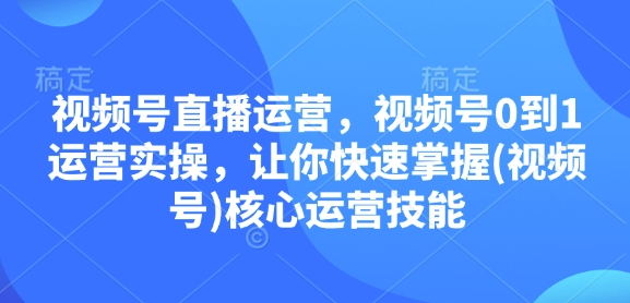 视频号直播运营，视频号0到1运营实操，让你快速掌握(视频号)核心运营技能-新时光资源网