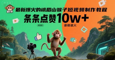 最新爆火的峨眉山猴子短视频制作教程，条条点赞10w+，谁做谁火【教程+提示词】-新时光资源网