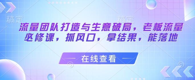 流量团队打造与生意破局，老板流量必修课，抓风口，拿结果，能落地-新时光资源网