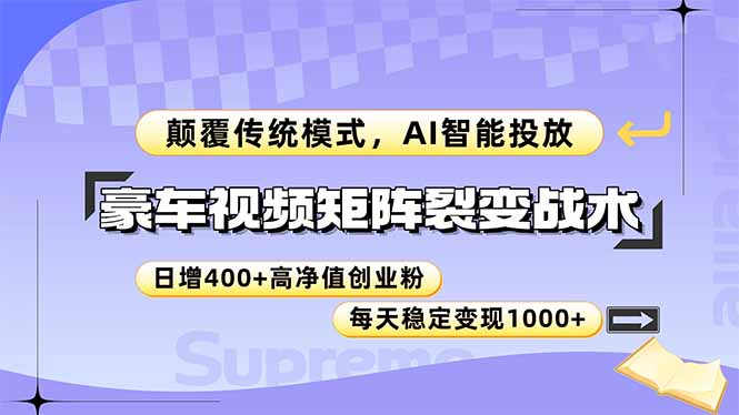 豪车视频矩阵裂变战术，颠覆传统模式，AI智能投放，日增400+高净值创业…-新时光资源网