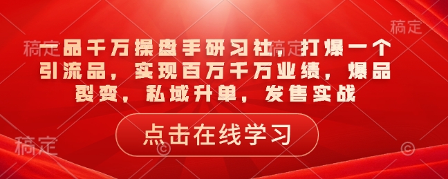 一品千万操盘手研习社，打爆一个引流品，实现百万千万业绩，爆品裂变，私域升单，发售实战-新时光资源网