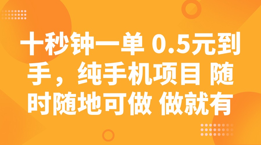 十秒钟一单 0.5元到手，纯手机项目 随时随地可做 做就有-新时光资源网